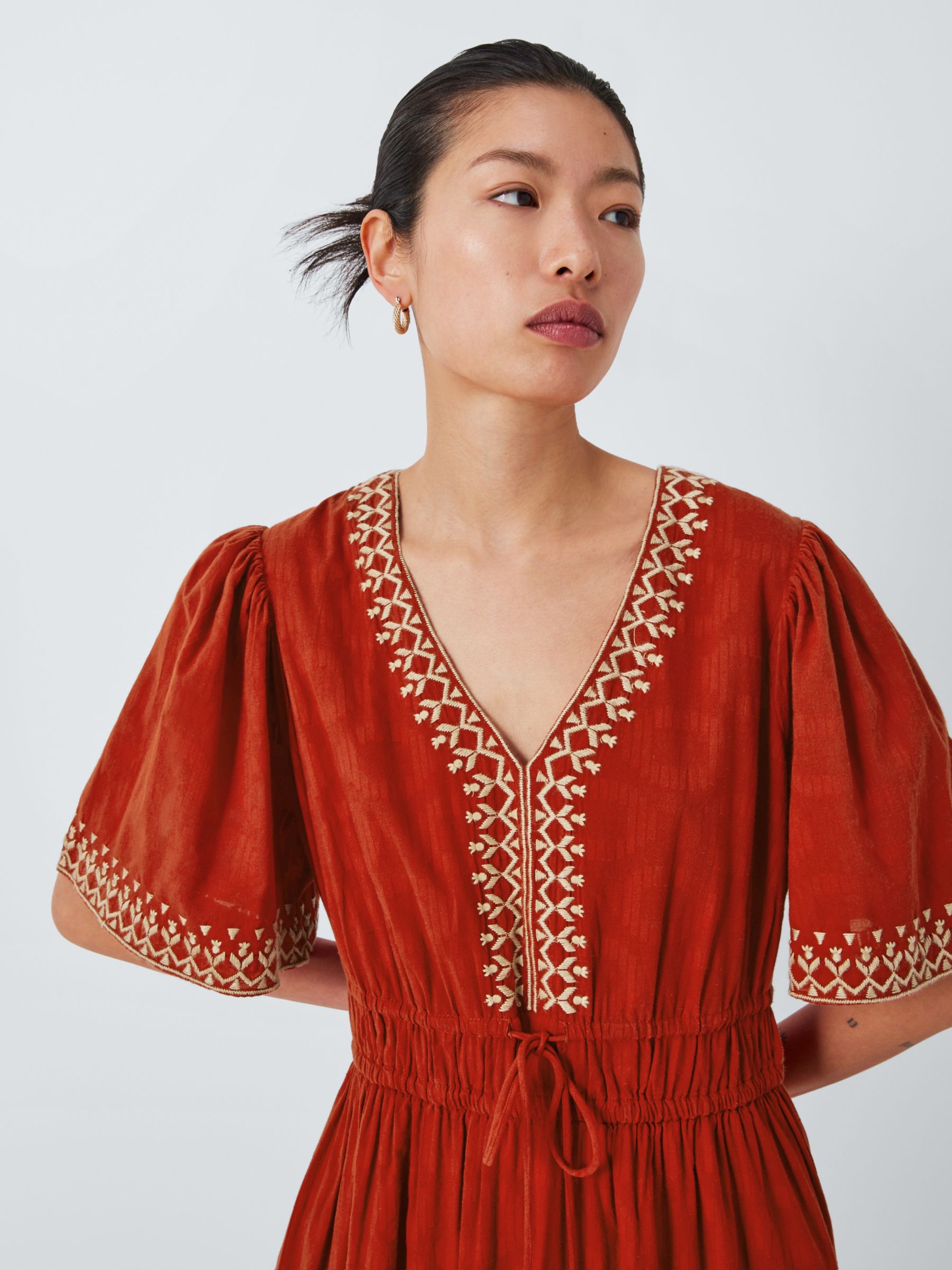 AND/OR Gianna Embroidered Dress, Rust, 6