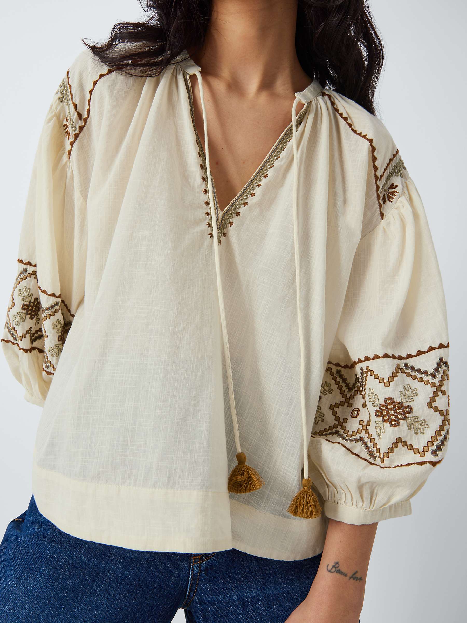 Buy AND/OR Jamal Embroidered Blouse, Cream Online at johnlewis.com
