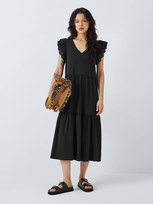 AND/OR Tanya Broderie Jersey Tiered Dress, Black