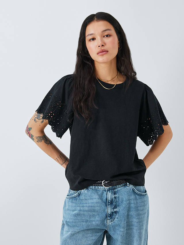 AND/OR Bobby Broderie Anglaise Sleeve T-Shirt, Black