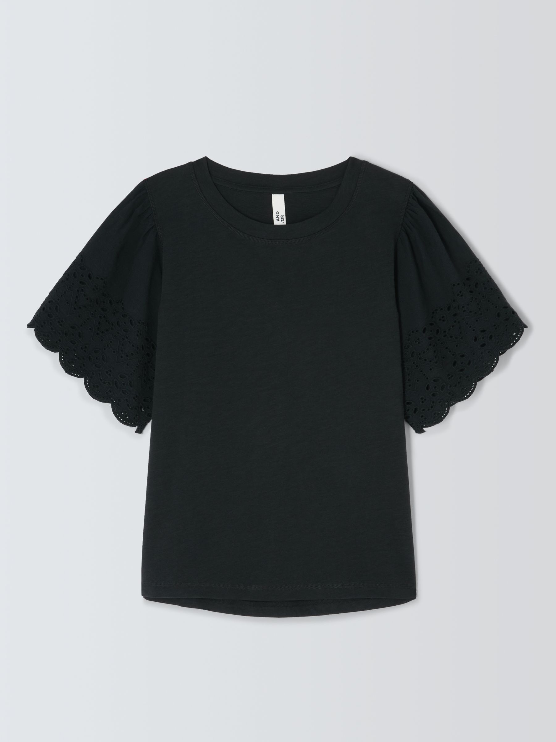 AND/OR Bobby Broderie Anglaise Sleeve T-Shirt, Black, 6