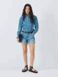 AND/OR Dempsey Frill Neck Denim Shirt, Mid Blue, Mid Blue