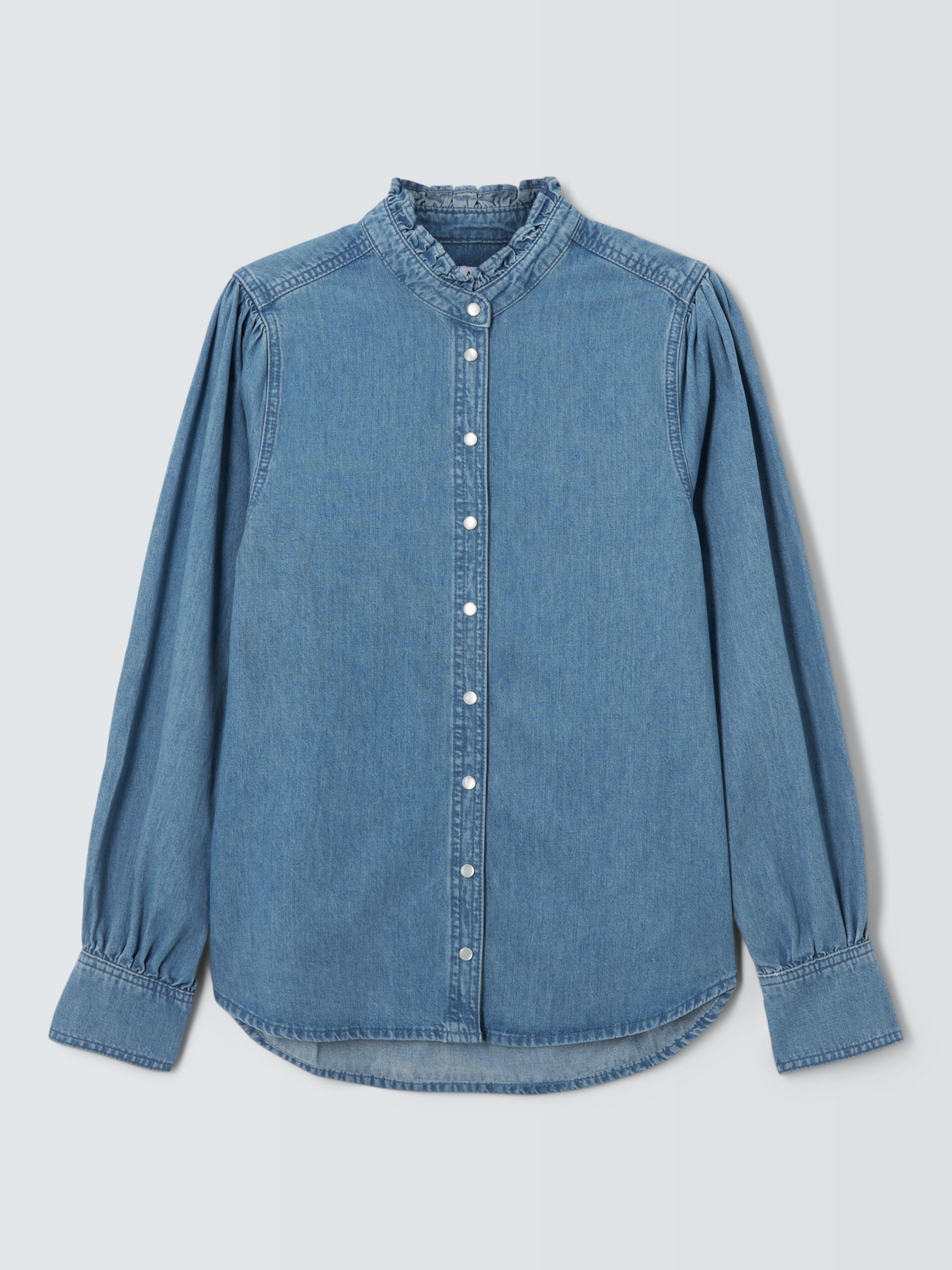 AND/OR Dempsey Frill Neck Denim Shirt, Mid Blue, 10