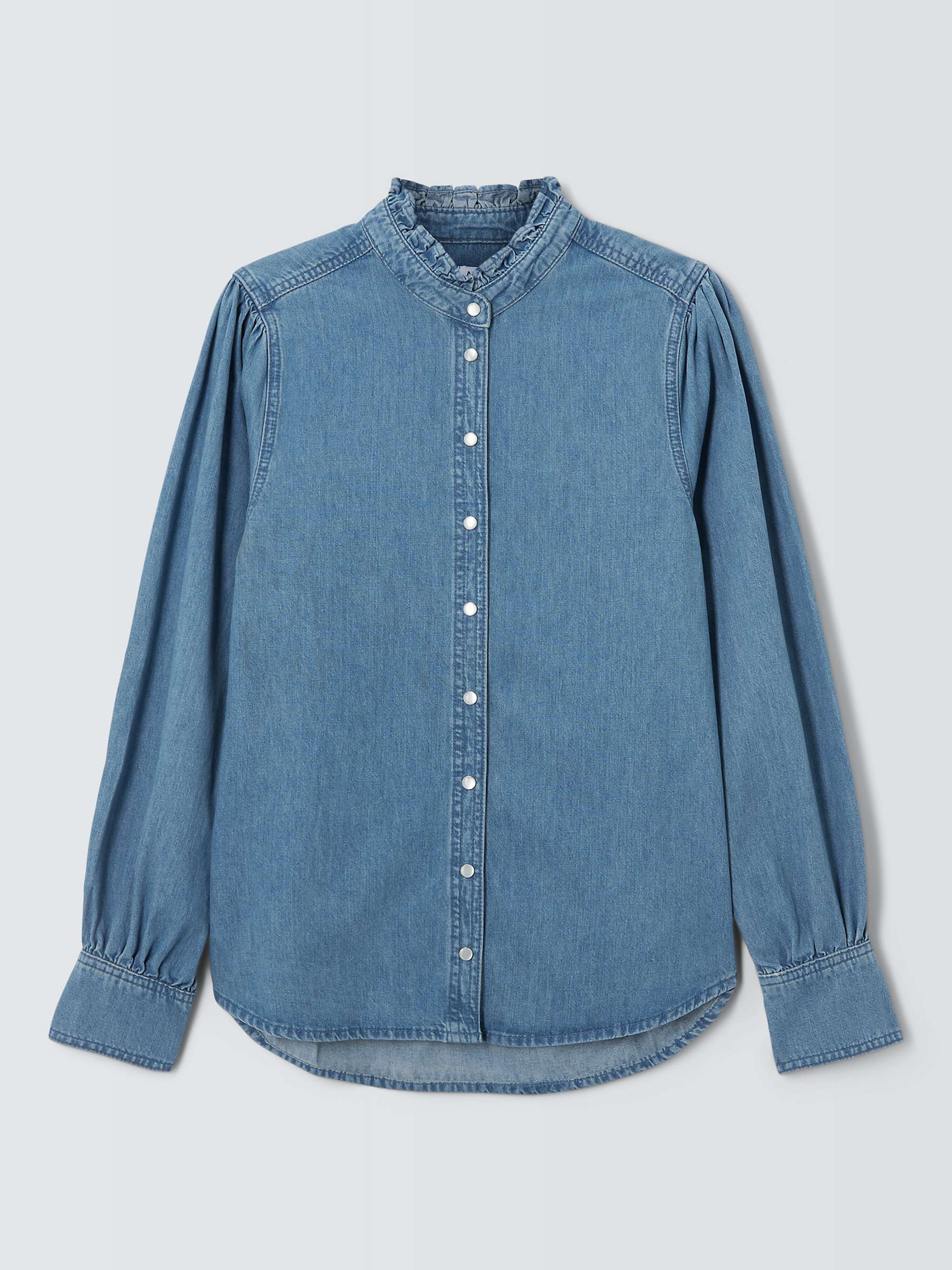 Buy AND/OR Dempsey Frill Neck Denim Shirt, Mid Blue Online at johnlewis.com