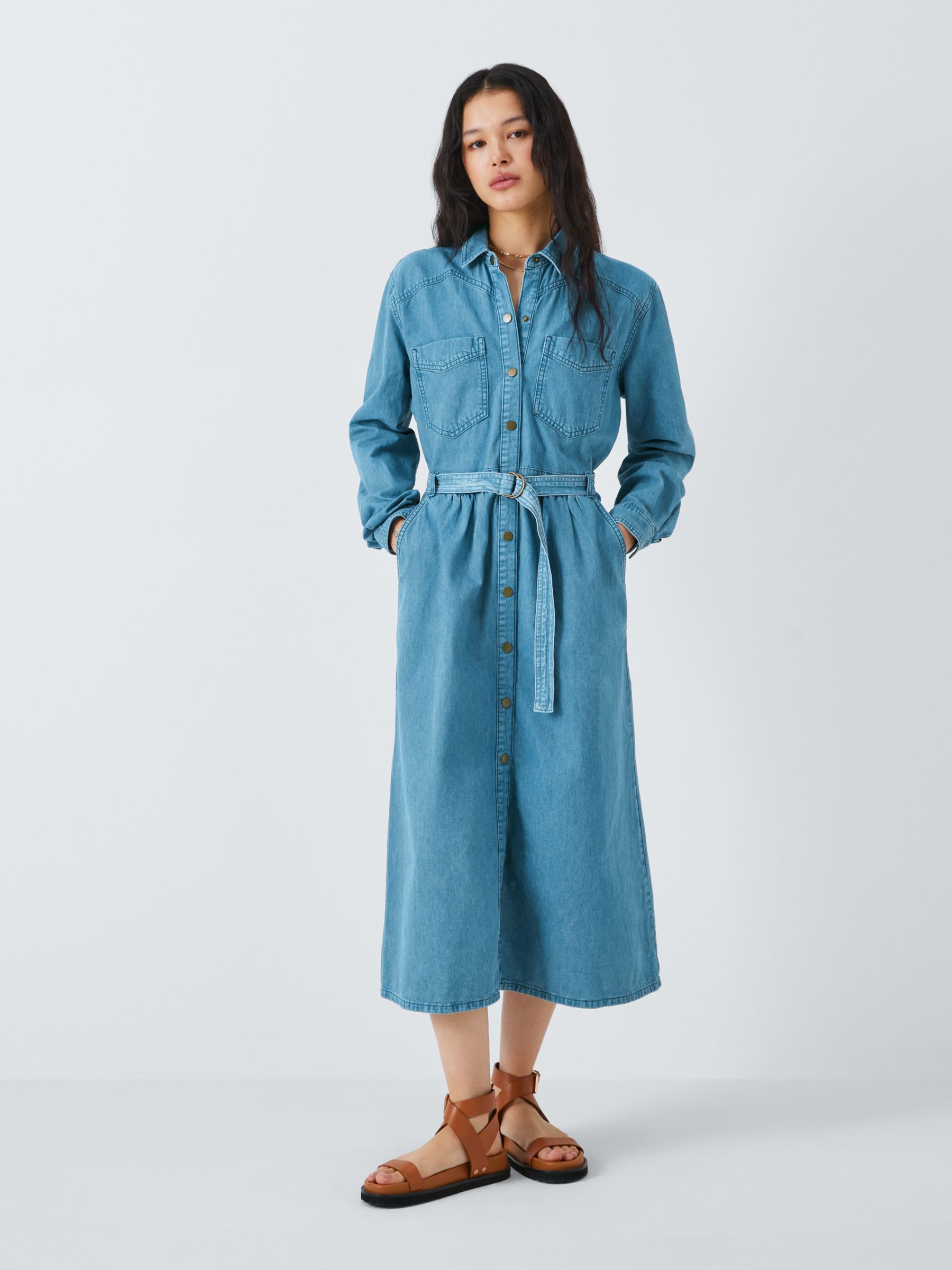 AND/OR Kitty Denim Shirt Dress, Mid Blue, 6