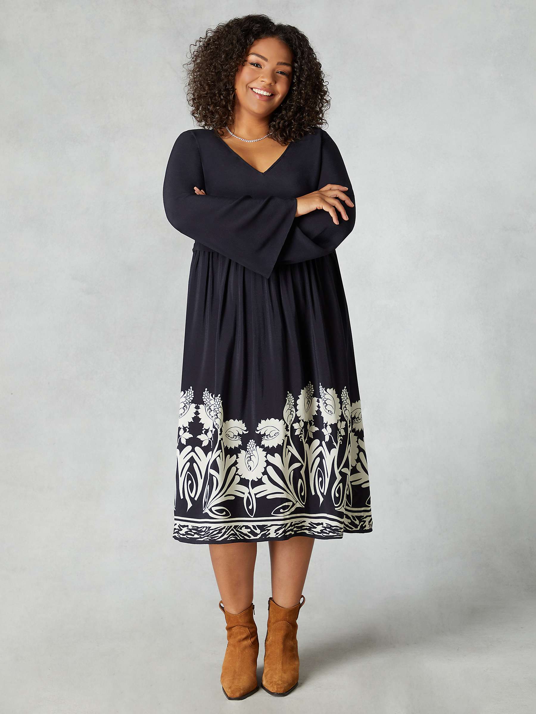 Buy Live Unlimited Curve Border Print Relaxed Dress, Black/White Online at johnlewis.com