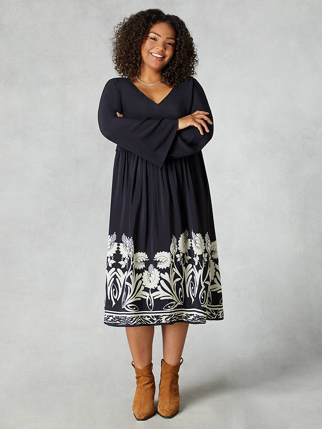 Live Unlimited Curve Border Print Relaxed Dress, Black/White