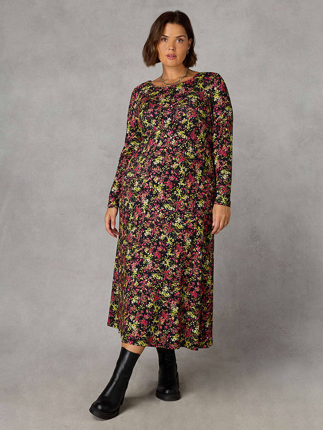 Live Unlimited Curve Ditsy Print Midi Dress, Black/Multi at John Lewis ...