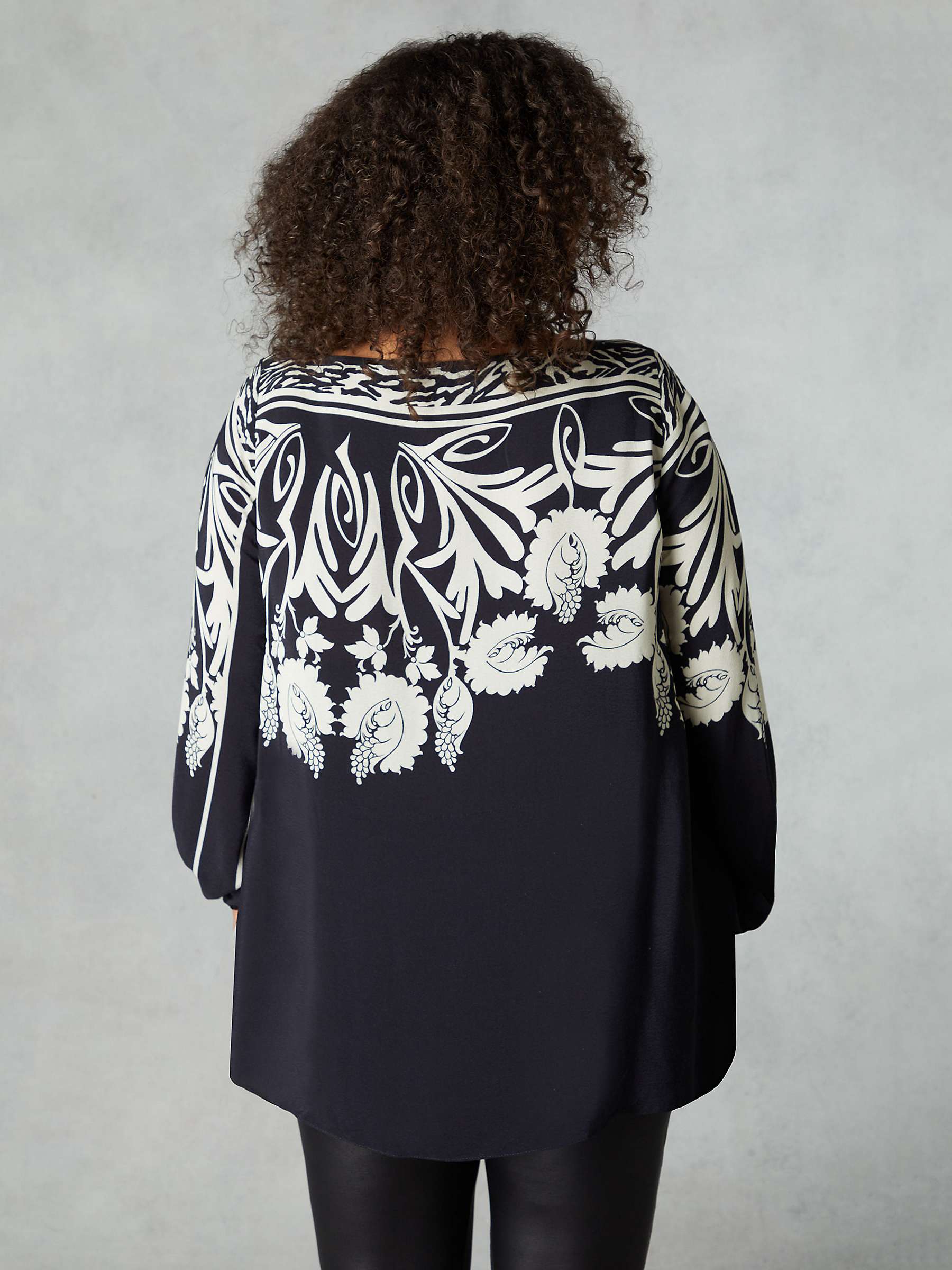 Buy Live Unlimited Curve Border Print Relaxed Blouse, Black/White Online at johnlewis.com