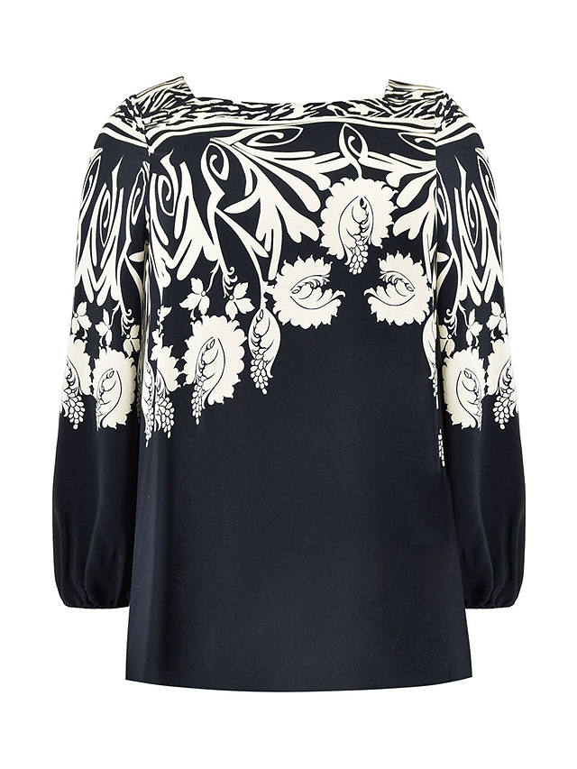 Live Unlimited Curve Border Print Relaxed Blouse, Black/White