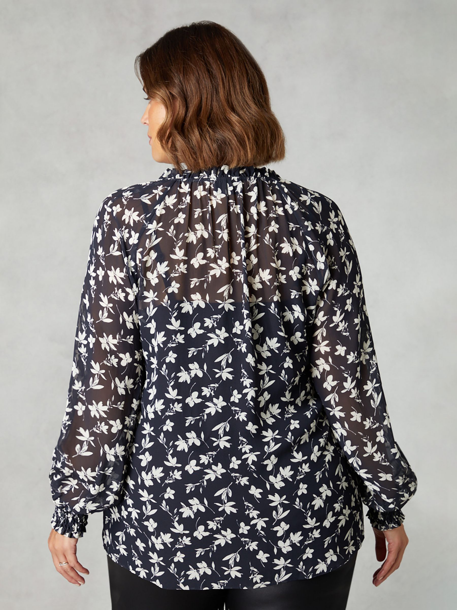 Buy Live Unlimited Curve Floral Print Ruffle Front Blouse, Black/White Online at johnlewis.com