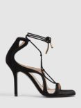 Reiss Kate Cross Strap High Heel Suede Sandals, Black