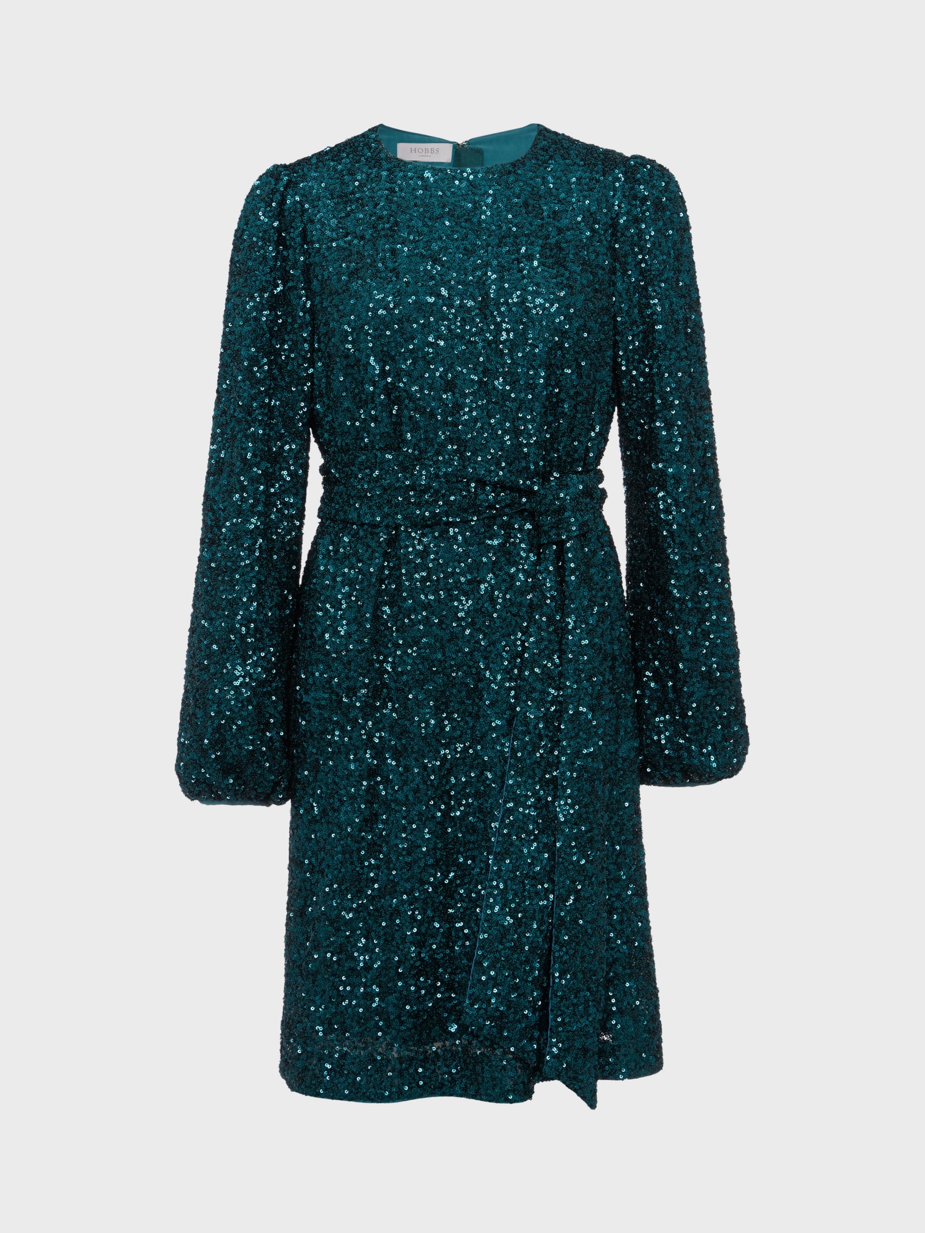 Buy Hobbs Bette Sequin Belted Mini Dress, Evergreen Online at johnlewis.com