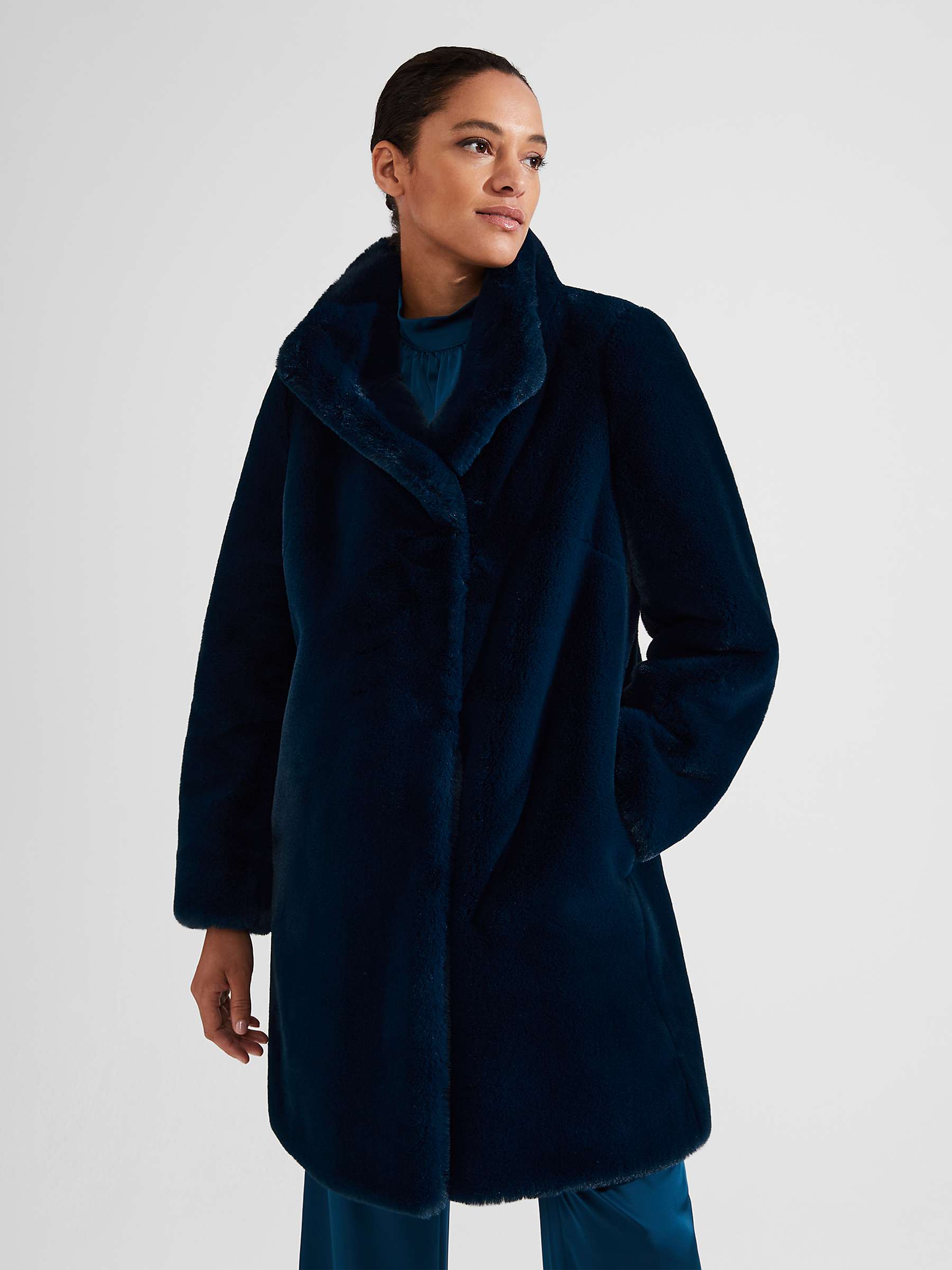 Buy Hobbs Petite Maddox Faux Fur Coat, Steel Blue Online at johnlewis.com
