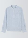 John Lewis Linen Striped Grandad Collar Beach Shirt, Blue/White