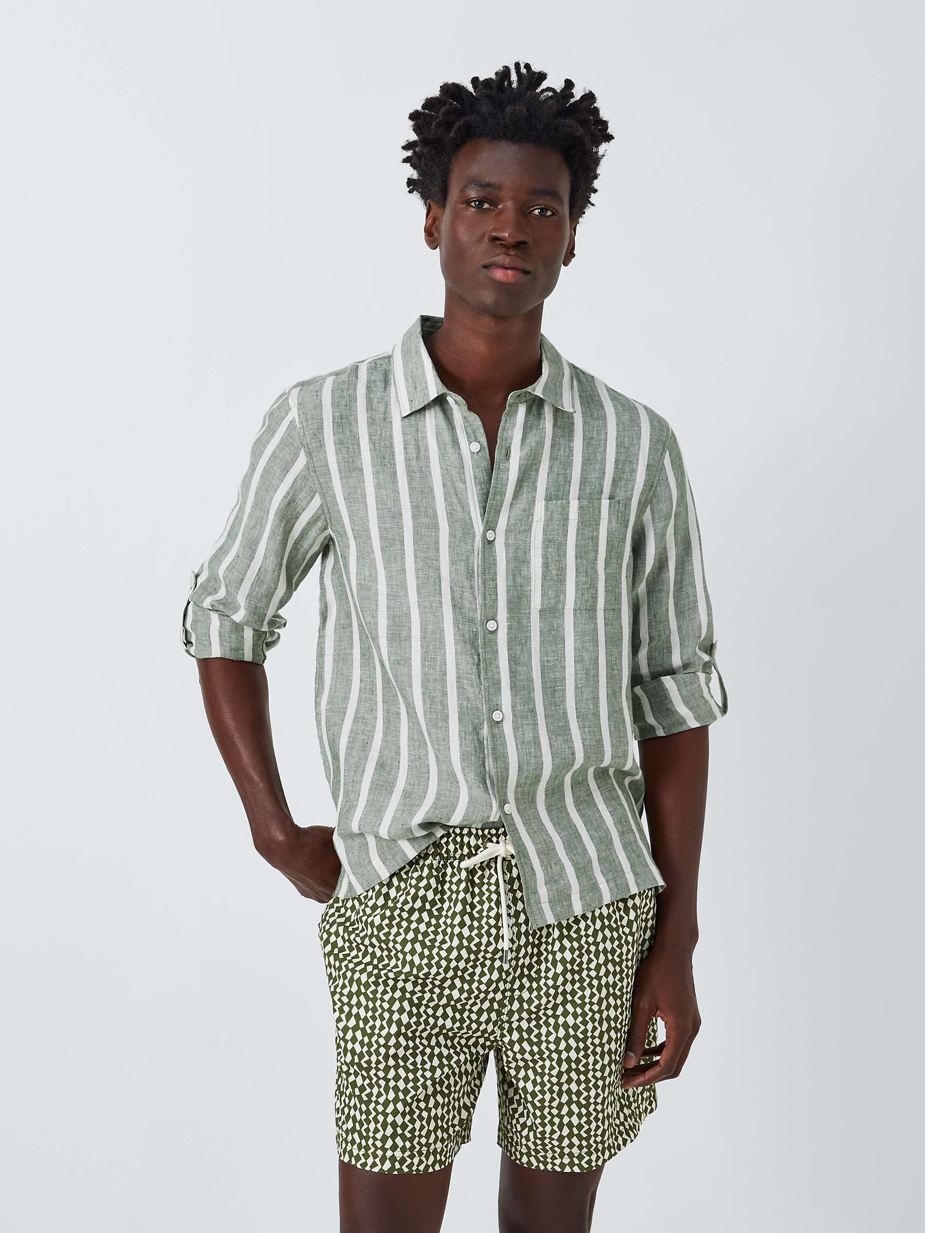 Buy John Lewis Striped Linen Beach Shirt, Green/White Online at johnlewis.com
