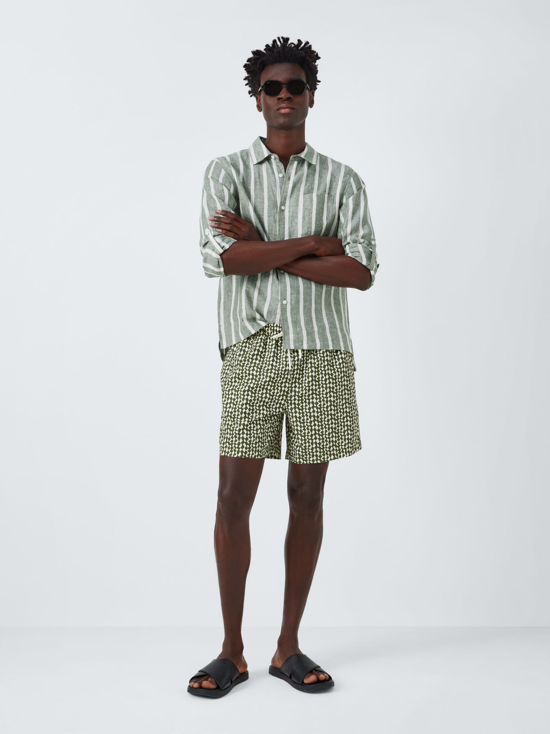 Buy John Lewis Striped Linen Beach Shirt, Green/White Online at johnlewis.com