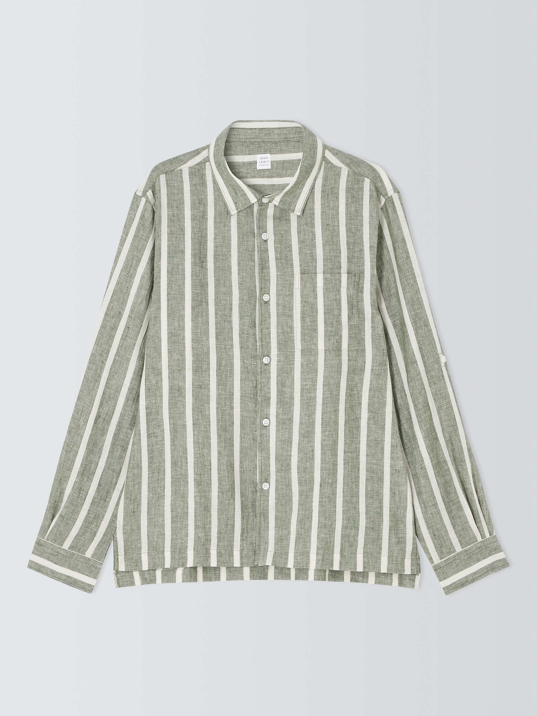 Buy John Lewis Striped Linen Beach Shirt, Green/White Online at johnlewis.com