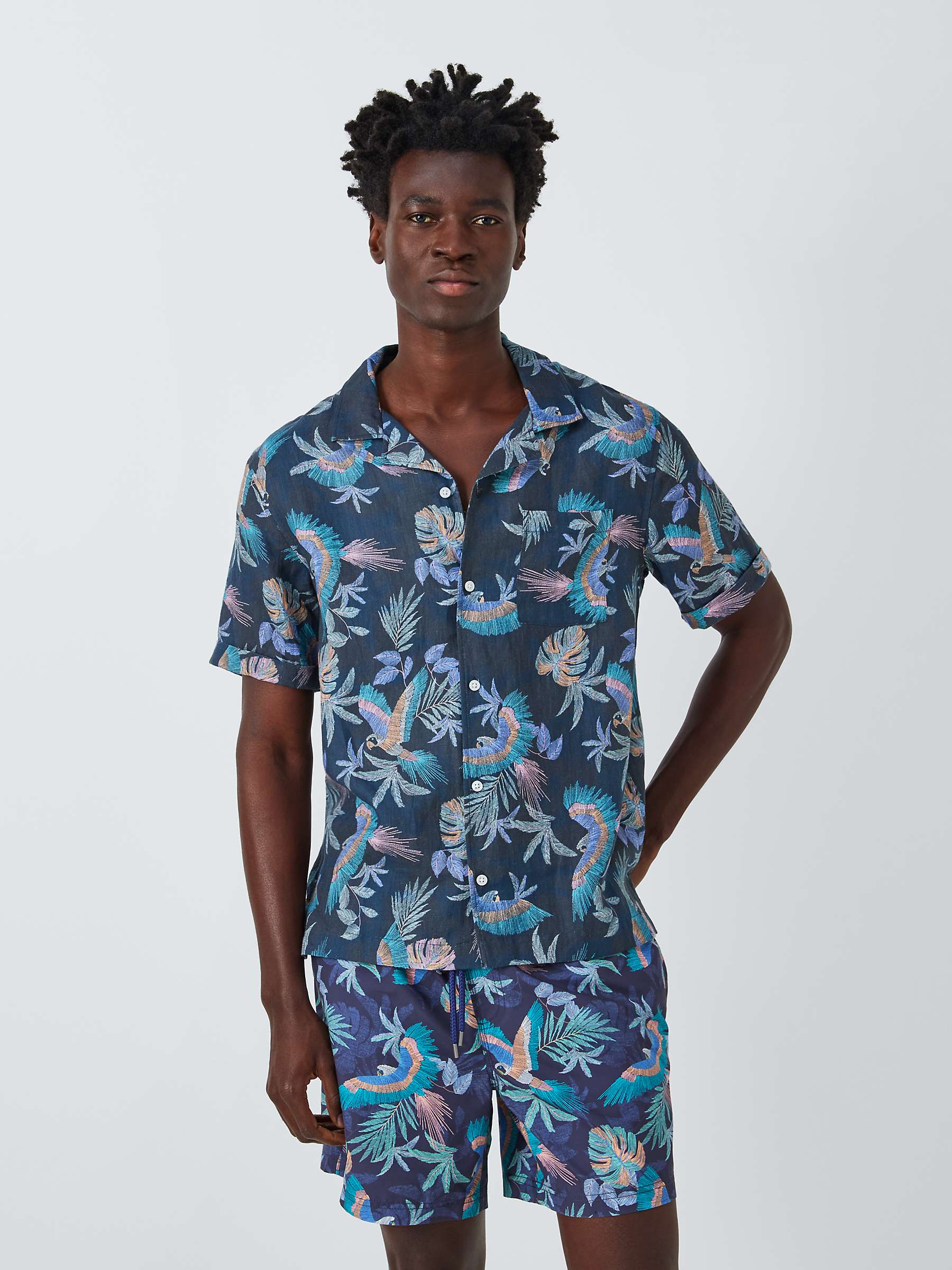 Buy John Lewis Linen Bird Print Short Sleeve Beach Shirt, Multi Online at johnlewis.com