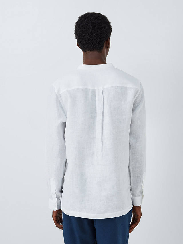Linen Plain Grandad Collar Beach Shirt, White, White
