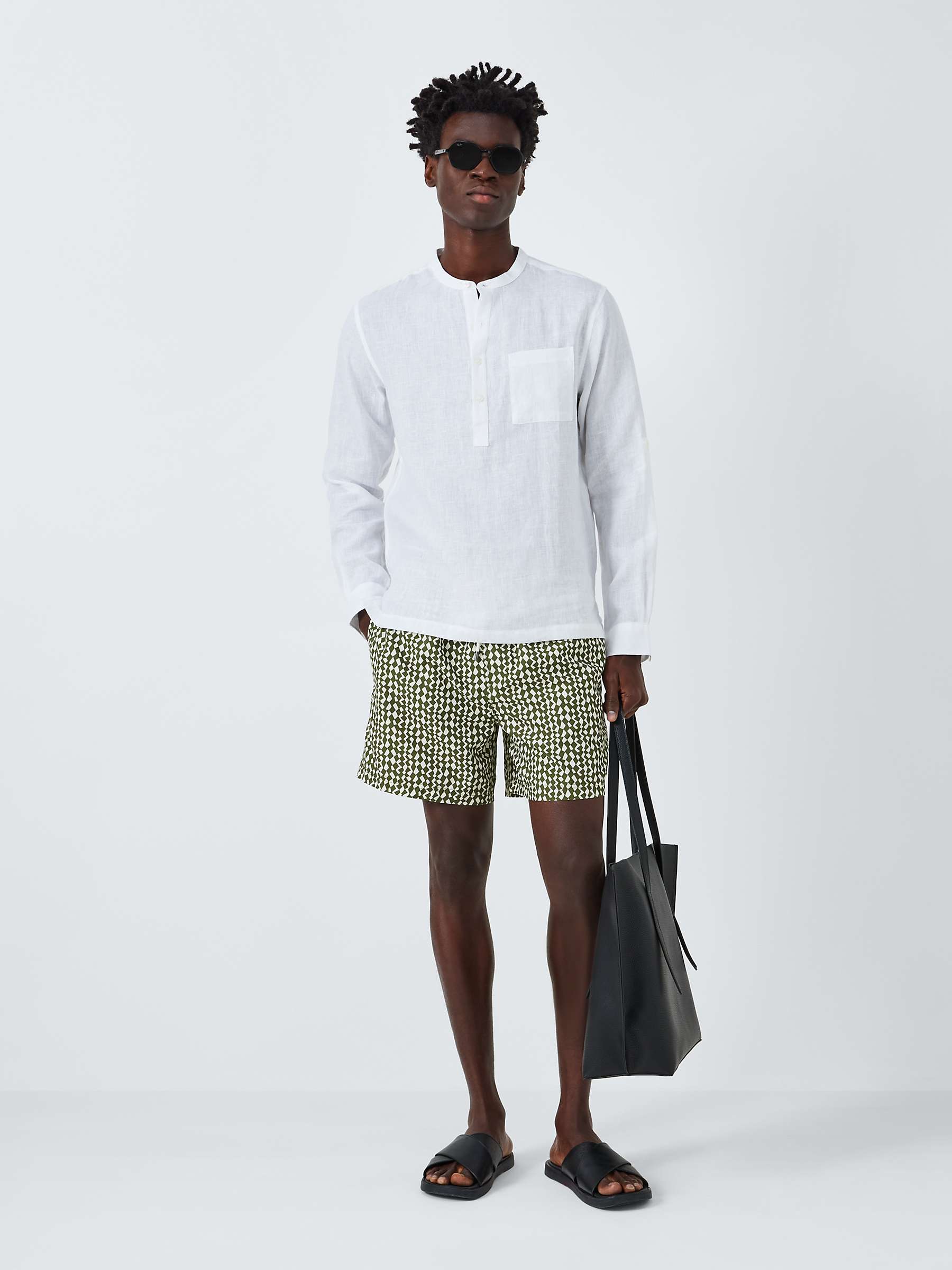 Buy Linen Plain Grandad Collar Beach Shirt, White Online at johnlewis.com
