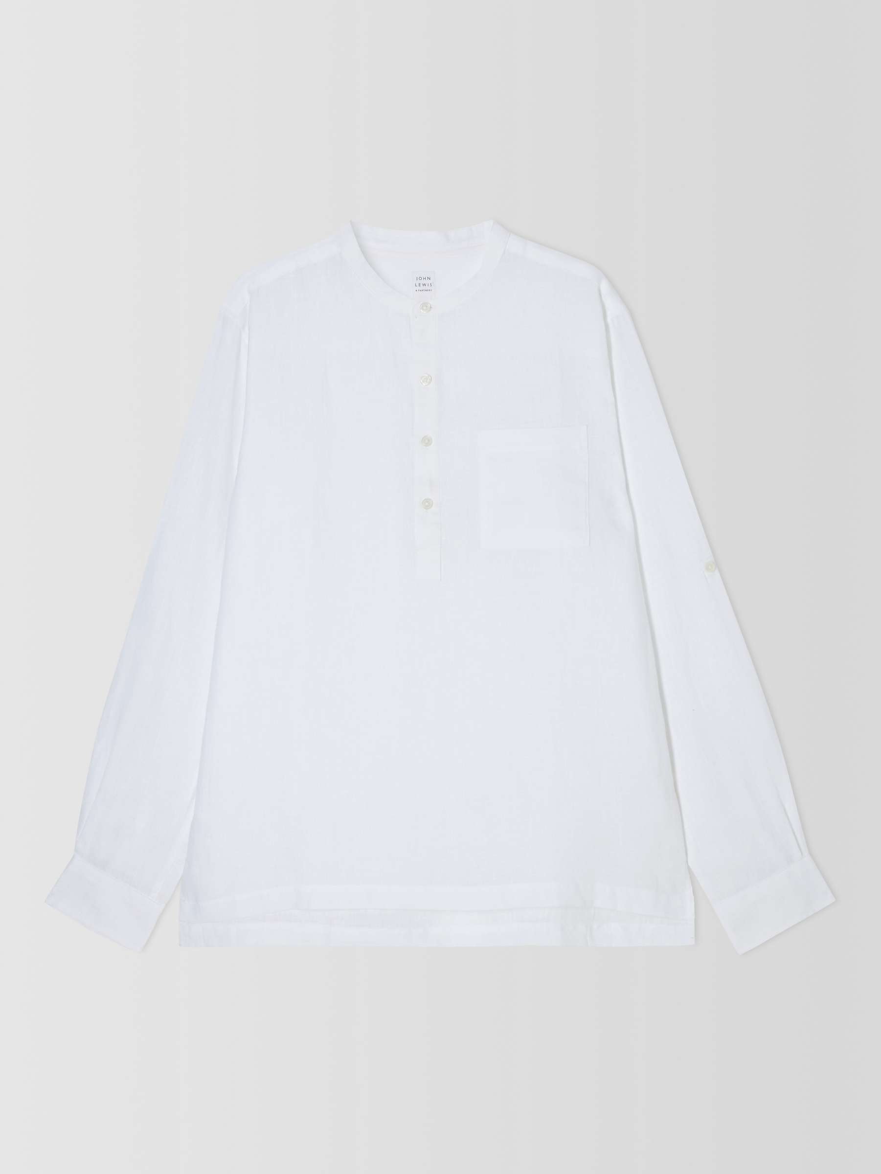 Buy Linen Plain Grandad Collar Beach Shirt, White Online at johnlewis.com