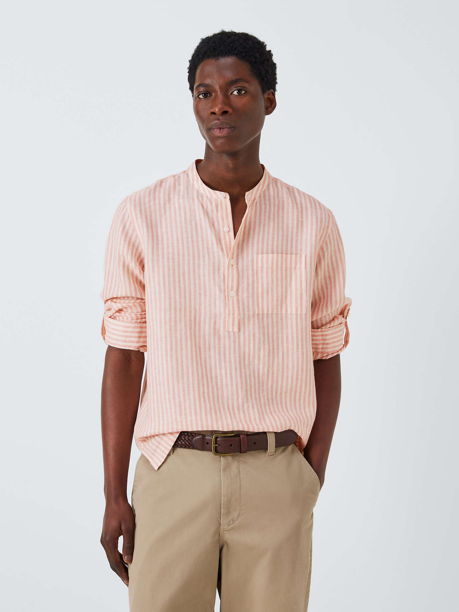 Buy John Lewis Linen Striped Grandad Collar Beach Shirt Online at johnlewis.com