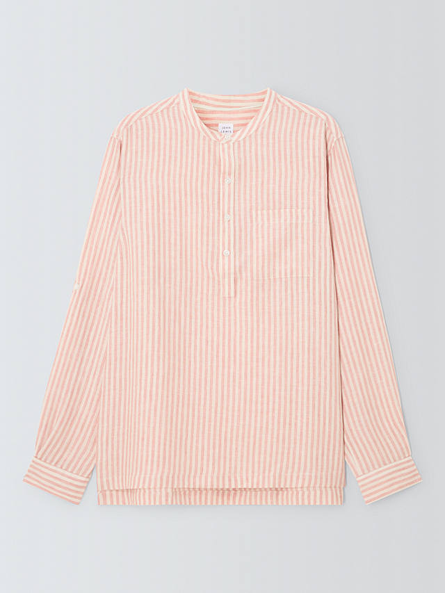 John Lewis Linen Striped Grandad Collar Beach Shirt, Pink/White