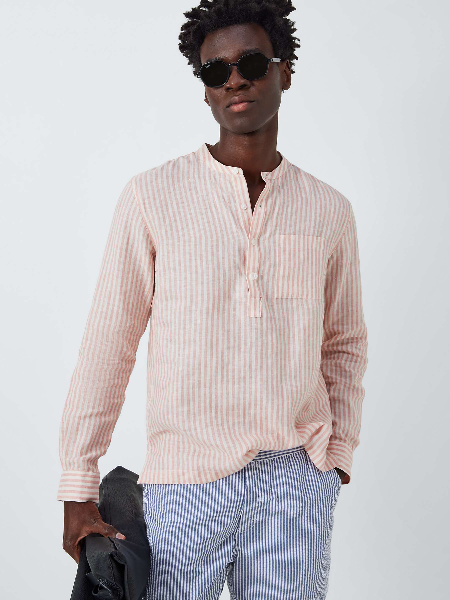 Buy John Lewis Linen Striped Grandad Collar Beach Shirt Online at johnlewis.com