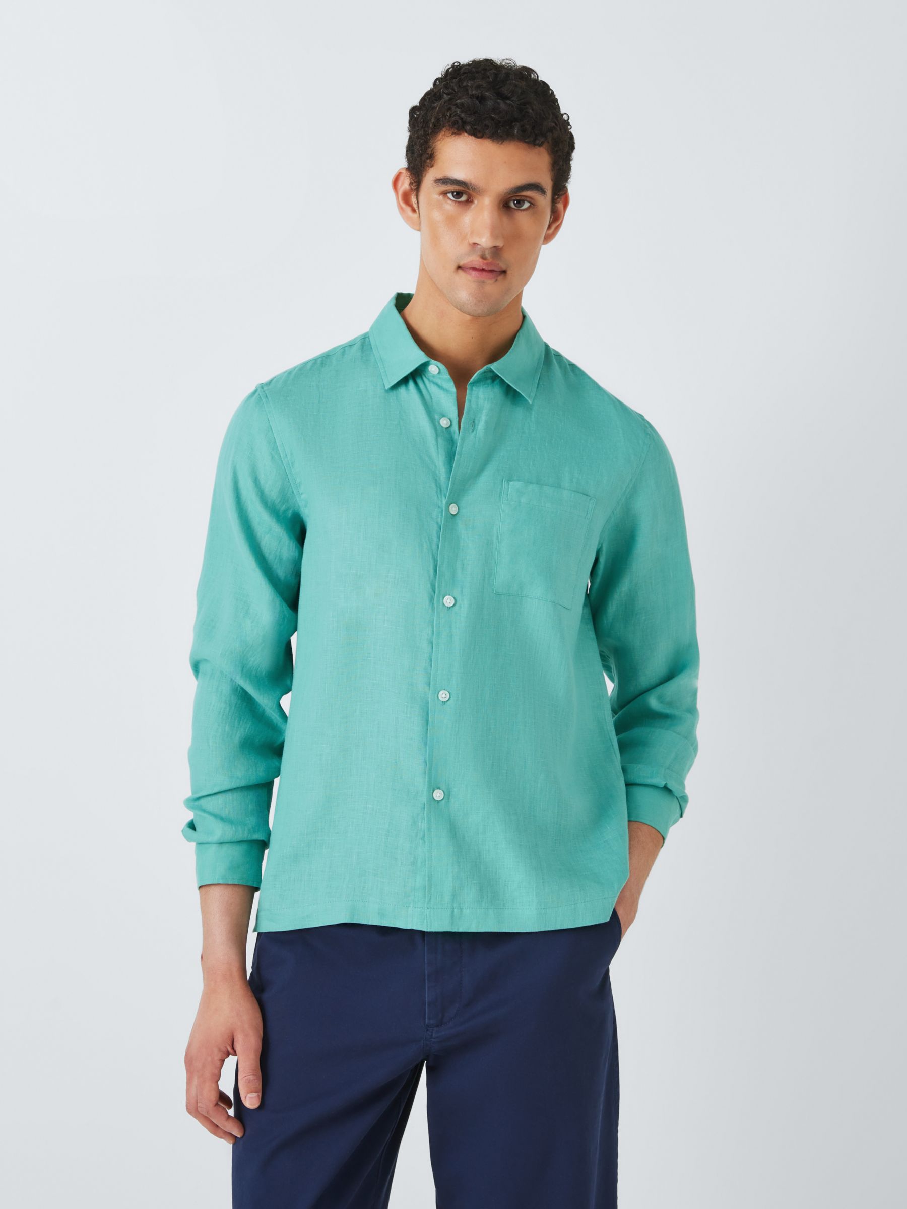 John Lewis Linen Beach Shirt, Green, S