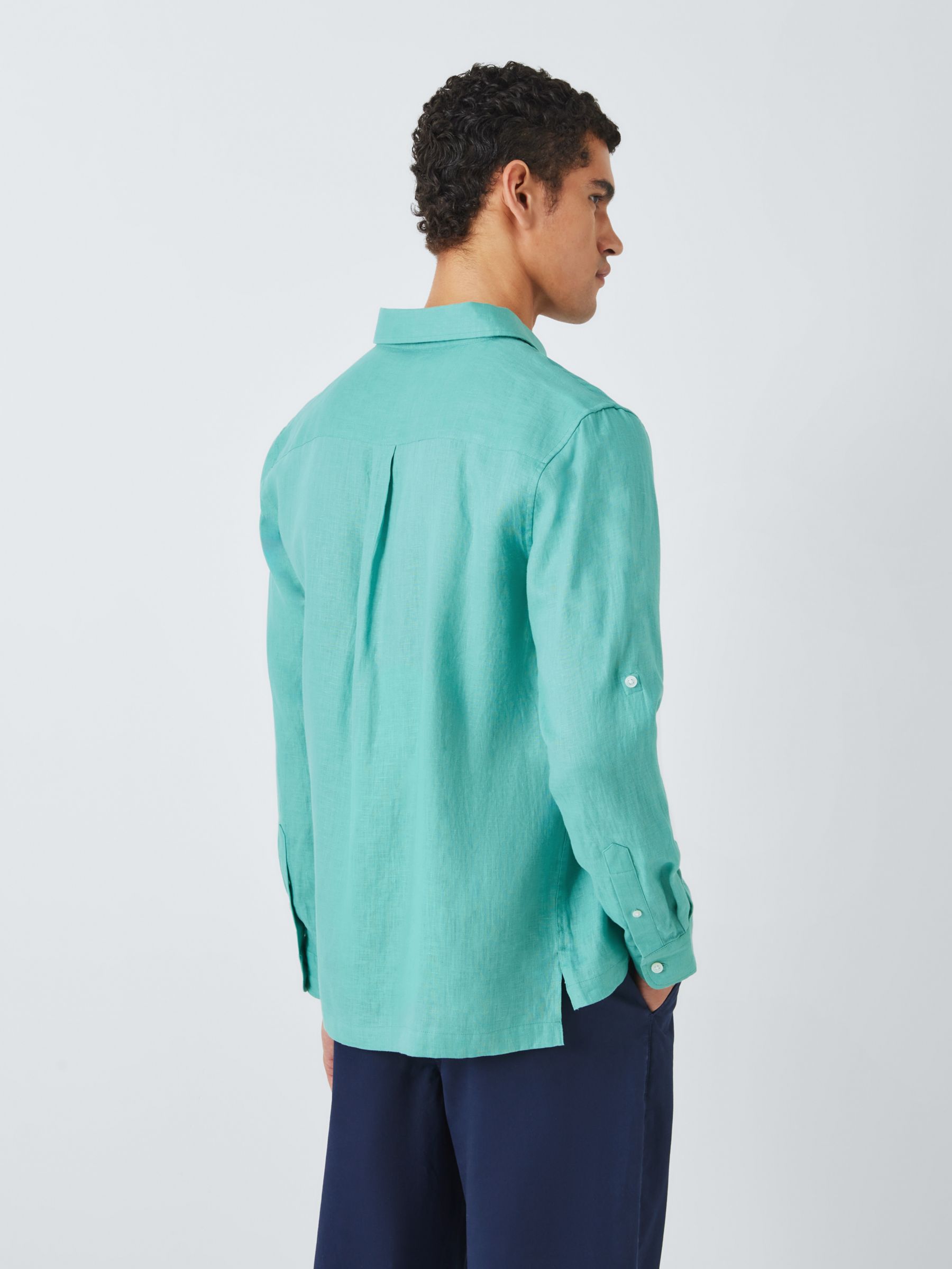 John Lewis Linen Beach Shirt, Green, S