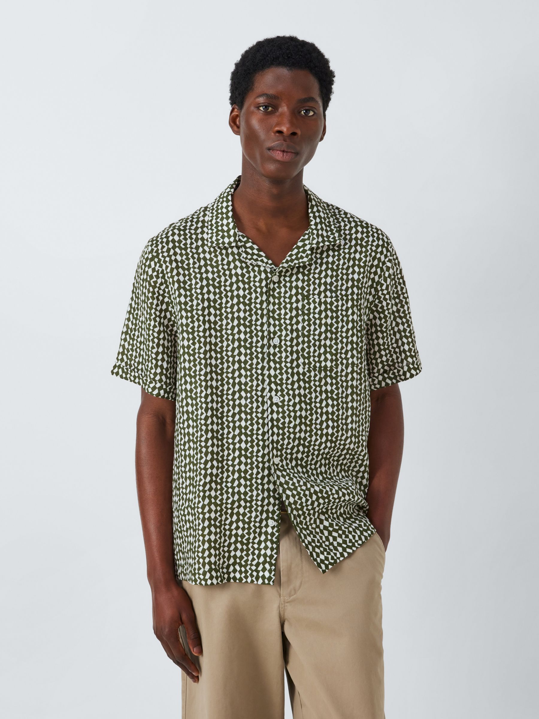 Buy John Lewis Geo Print Short Sleeve Linen Beach Shirt, Green/White Online at johnlewis.com