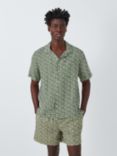 John Lewis Geo Print Short Sleeve Linen Beach Shirt, Green/White