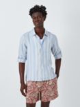 John Lewis Linen Stripe Long Sleeve Beach Shirt, Blue/Multi