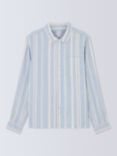 John Lewis Linen Stripe Long Sleeve Beach Shirt, Blue/Multi