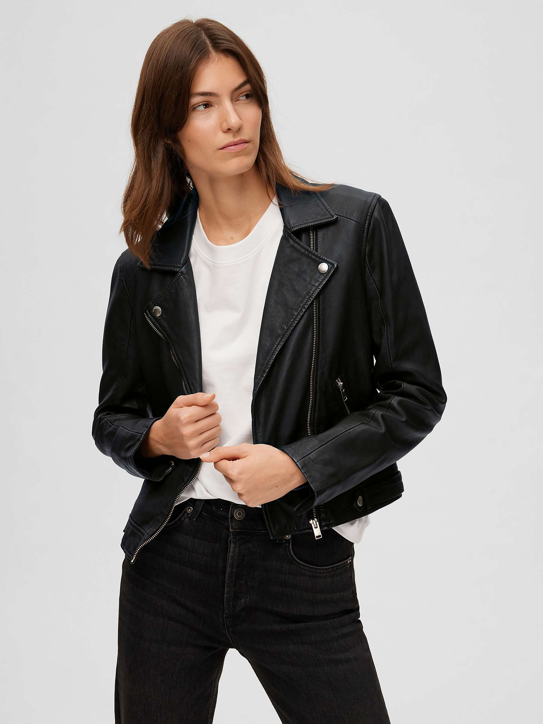 Buy SELECTED FEMME Leather Jacket, Black Online at johnlewis.com