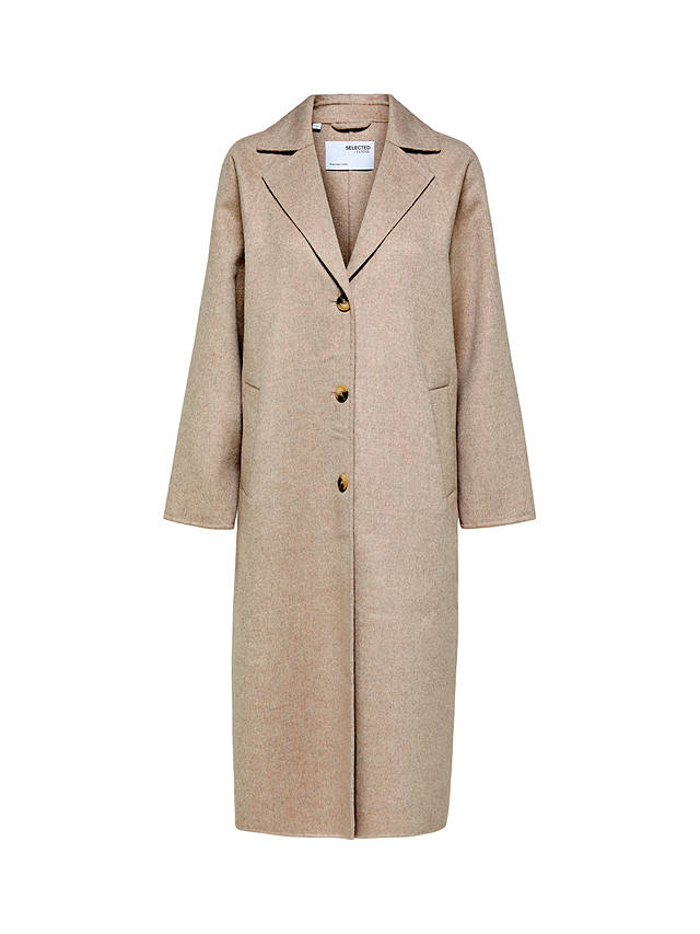 SELECTED FEMME Wool Blend Single Breasted Coat, Natural