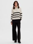 SELECTED FEMME Stripe Wool Blend Zip Neck Jumper, Birch