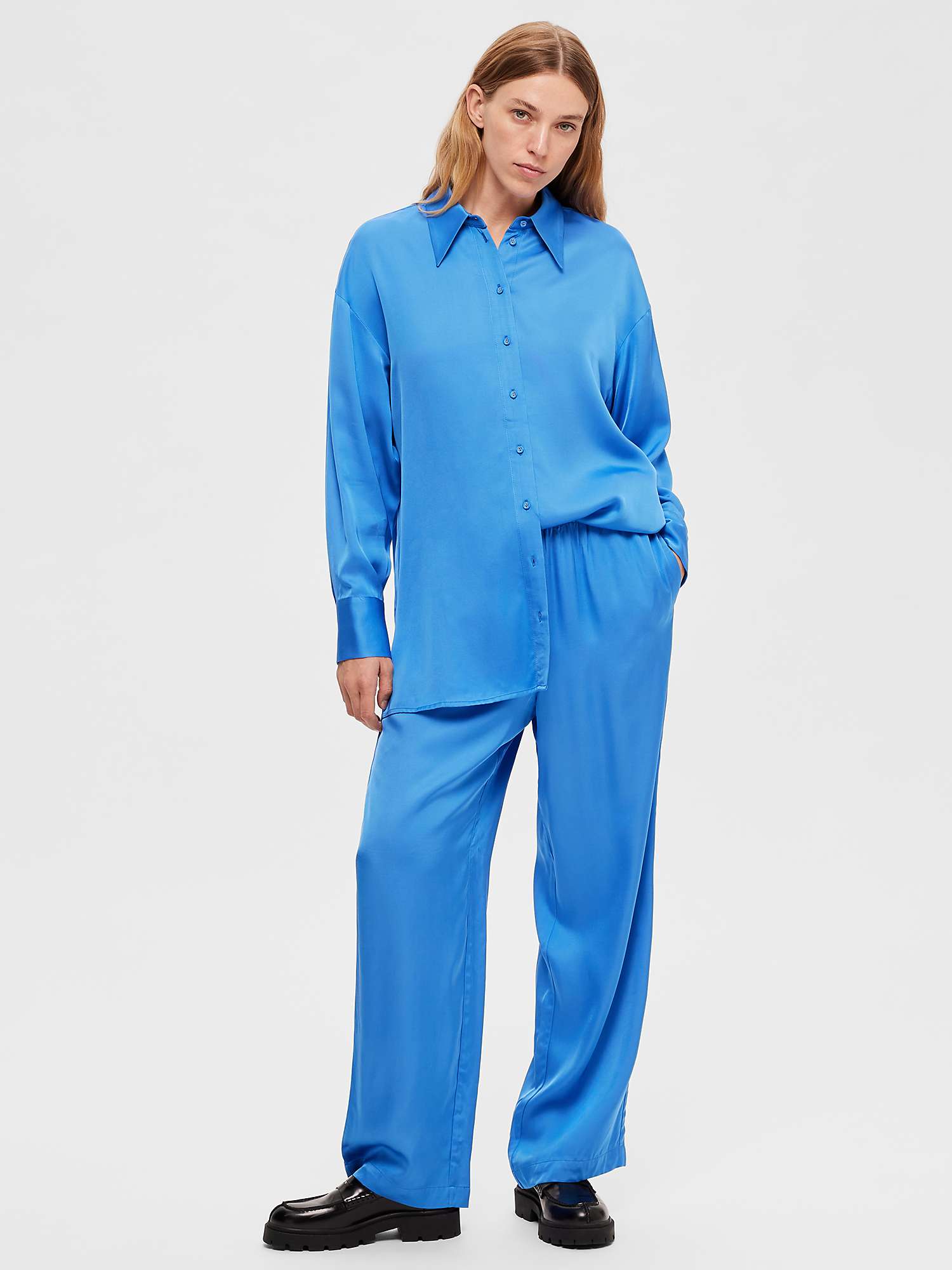 Buy SELECTED FEMME Long Sleeve Satin Shirt, Nebulas Blue Online at johnlewis.com