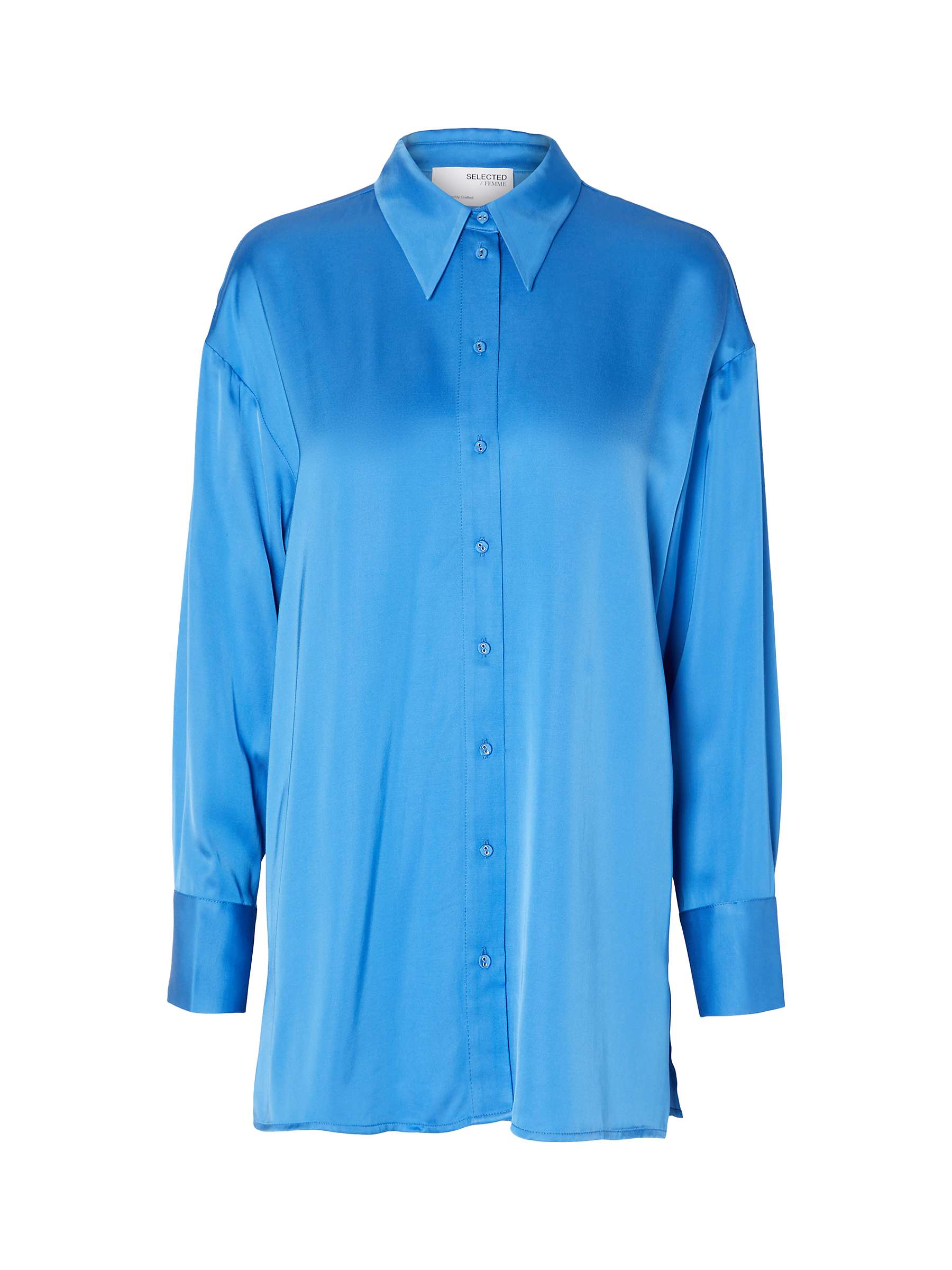 Buy SELECTED FEMME Long Sleeve Satin Shirt, Nebulas Blue Online at johnlewis.com