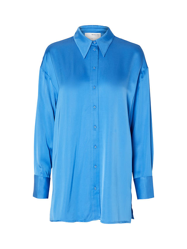 SELECTED FEMME Long Sleeve Satin Shirt, Nebulas Blue