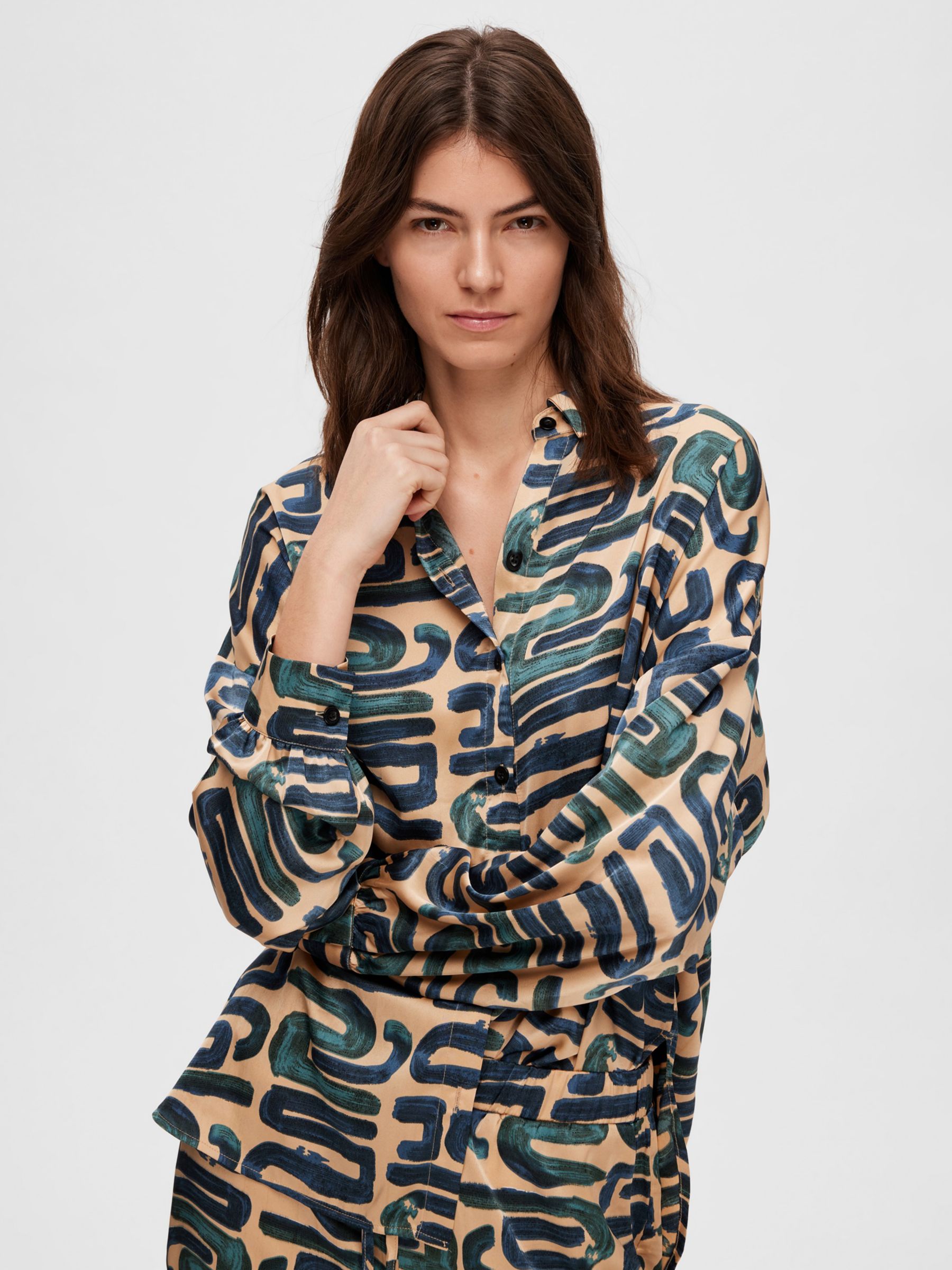 Buy SELECTED FEMME Abstract Print Trousers, Almond Buff Online at johnlewis.com