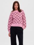 SELECTED FEMME Geometric Knit Jumper, Moonlite Mauve