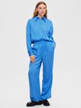 SELECTED FEMME Straight Cut Satin Trousers, Nebulas Blue