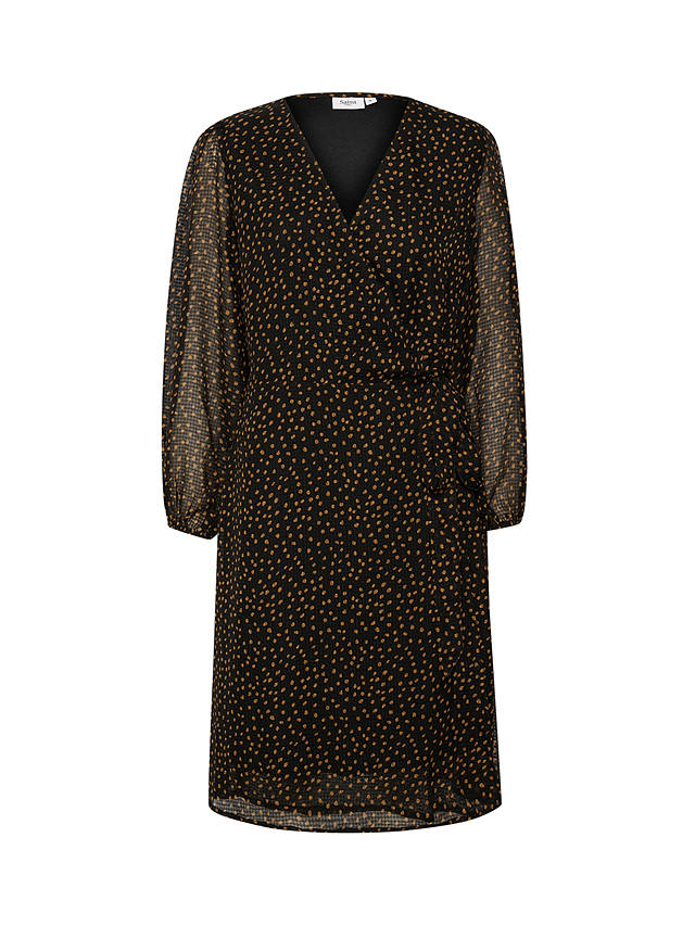 Saint Tropez Lalah Spot Print Chiffon Wrap Dress, Black/Camel