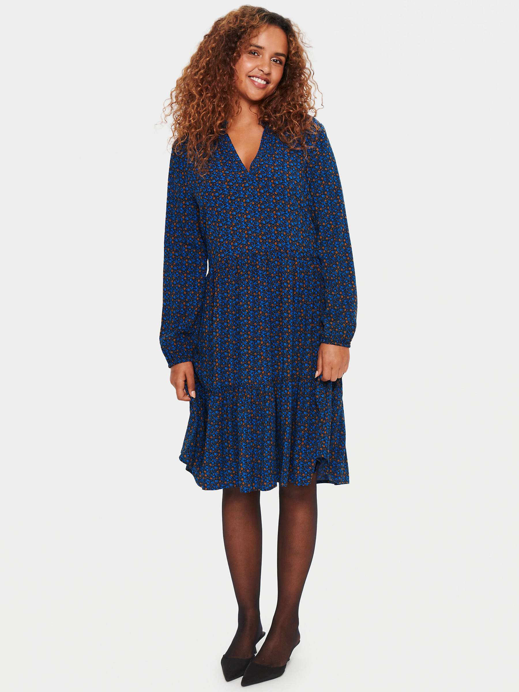 Buy Saint Tropez Eda Mini Blooms Print Long Sleeve Tiered Dress, Black/Multi Online at johnlewis.com