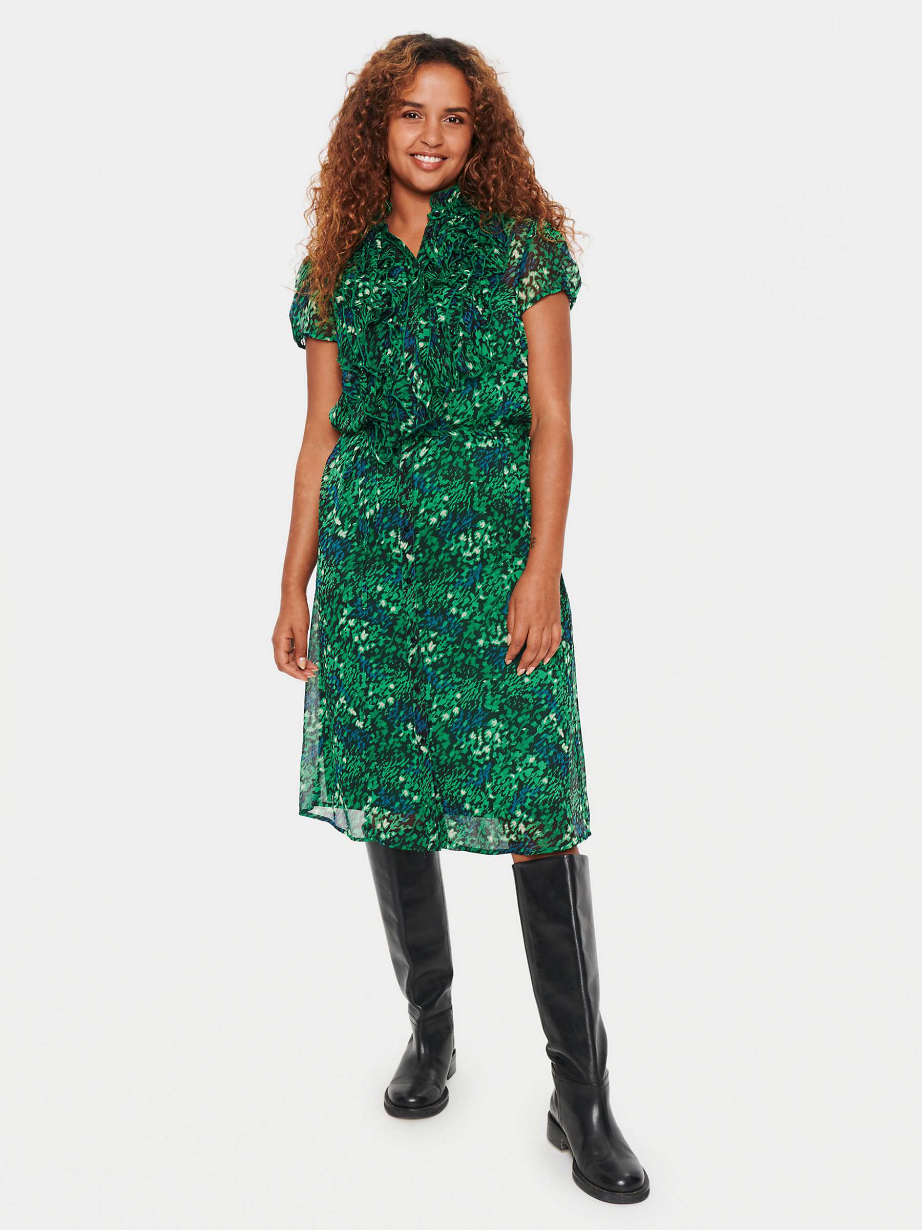 Buy Saint Tropez Lilja Short Sleeve Ruffle Dress, Green Online at johnlewis.com