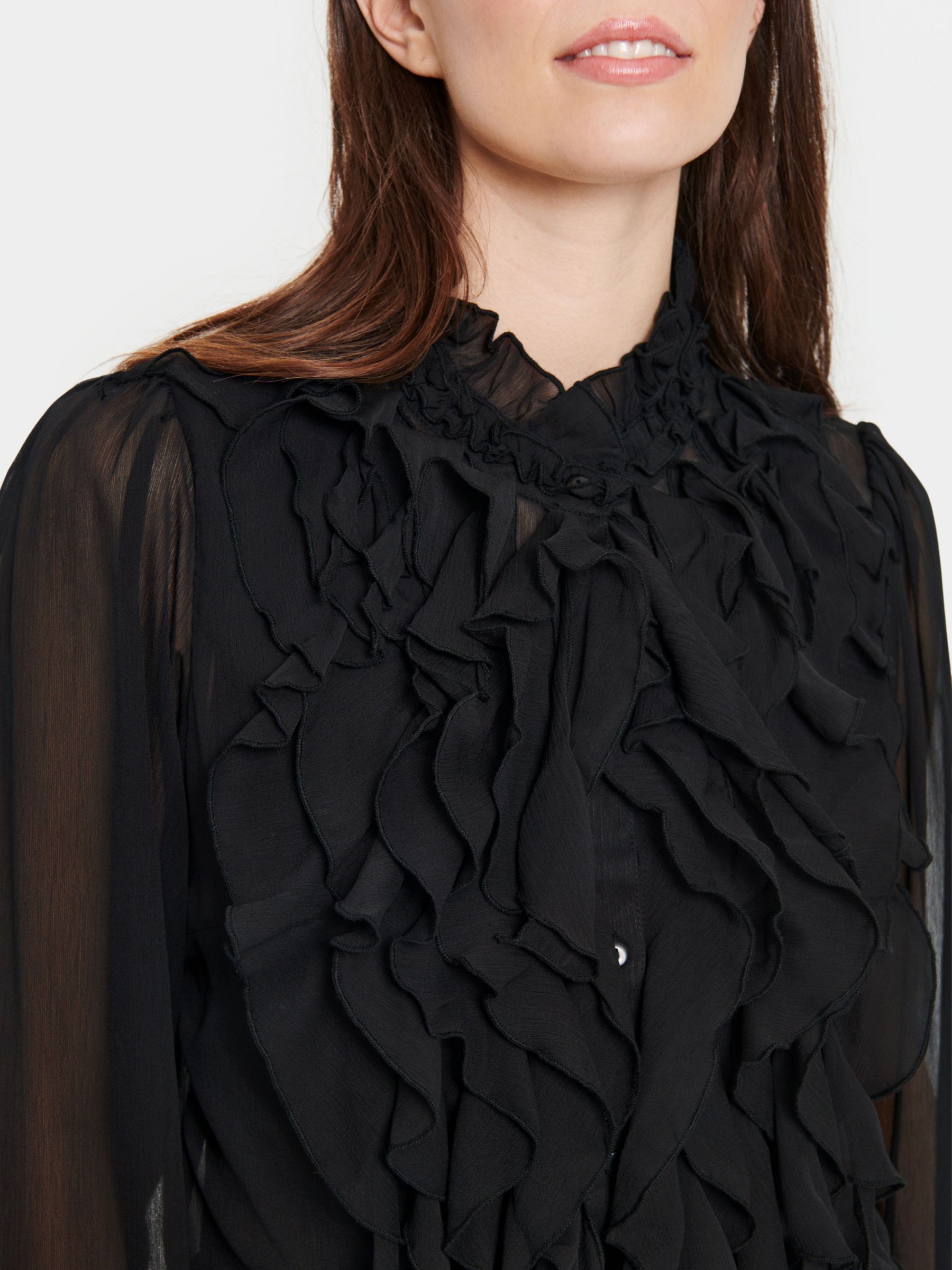 Saint Tropez Lija Chiffon Ruffle Shirt, Black at John Lewis & Partners