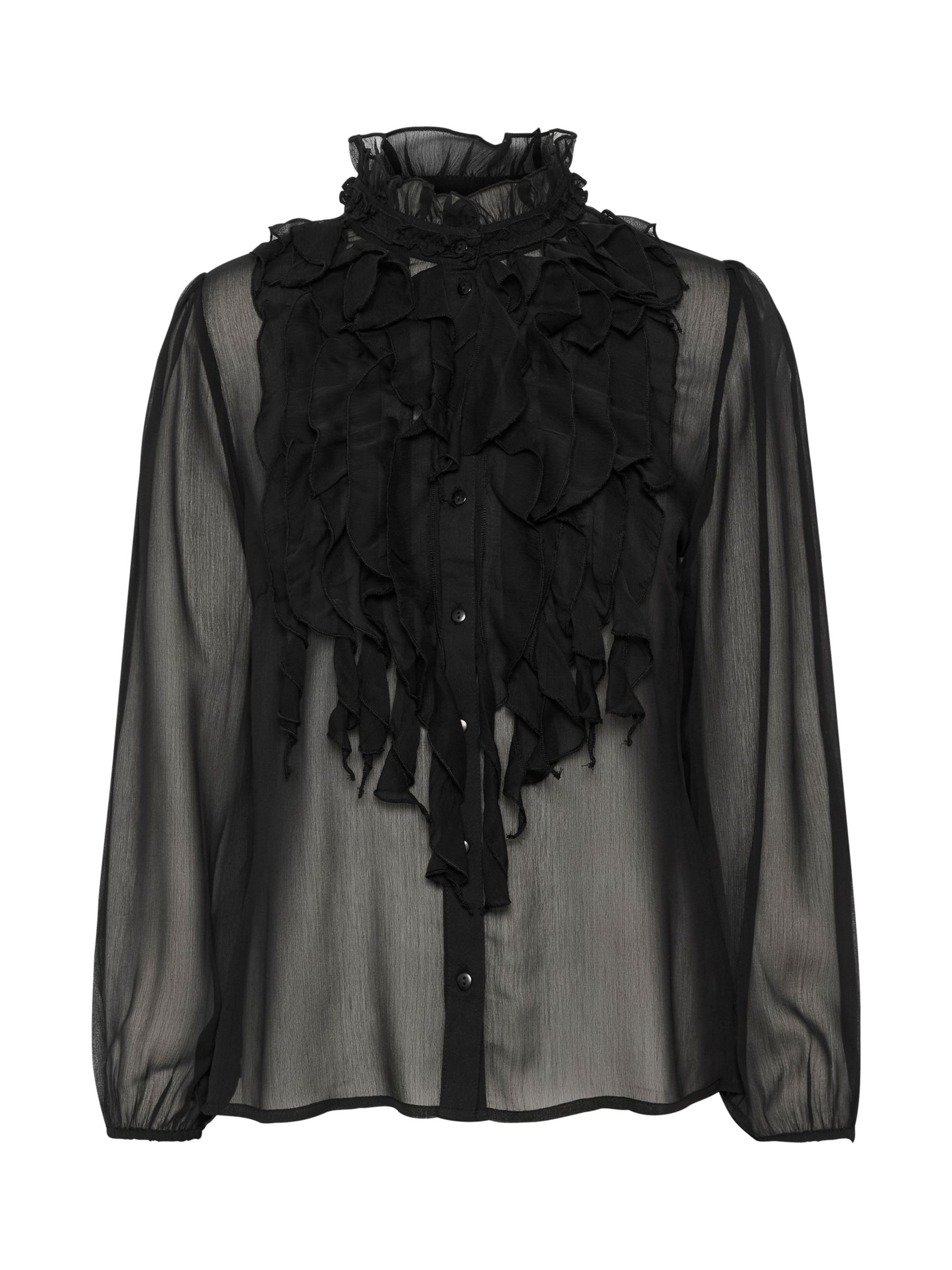 Saint Tropez Lija Chiffon Ruffle Shirt, Black at John Lewis & Partners