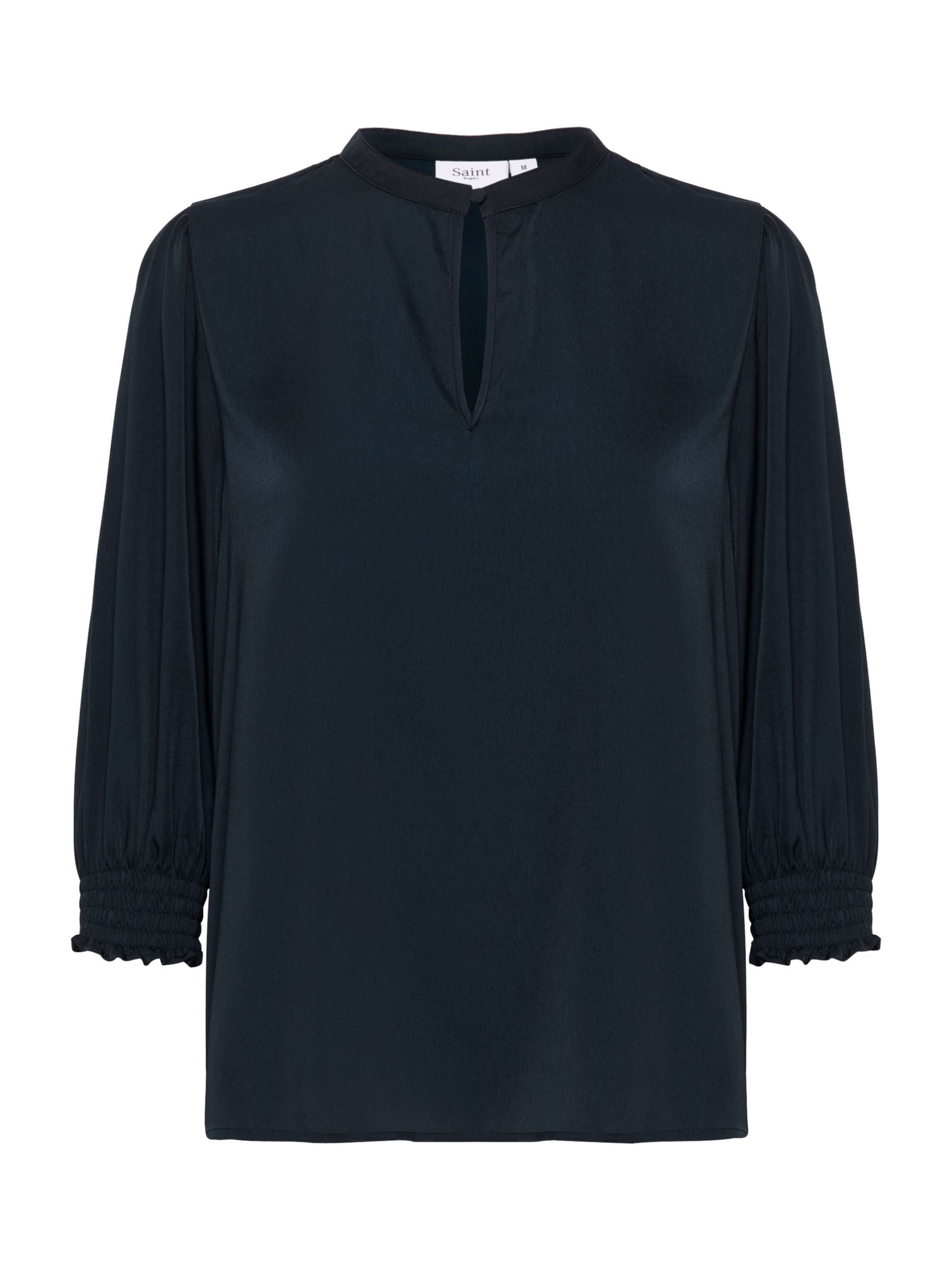 Saint Tropez Nunni 3/4 Sleeve Band Collar Blouse, Black at John Lewis ...